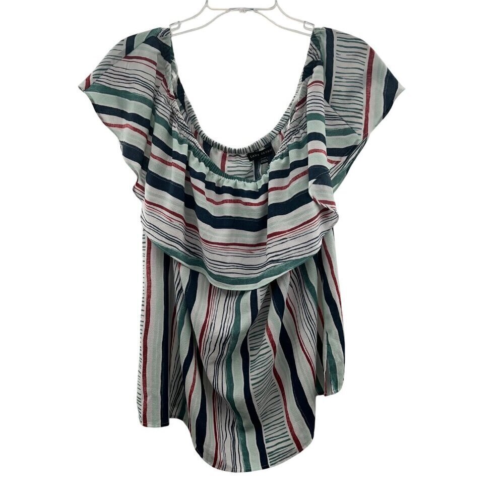 Lane Bryant Women's Scoop Ruffle Neck Top Striped Short Sleeve Size 18/20